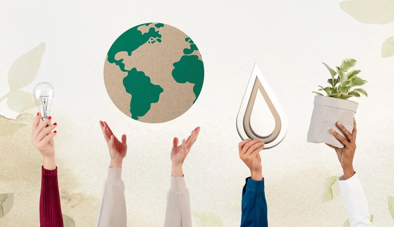 A hand presenting Earth, sustainable environment remix.